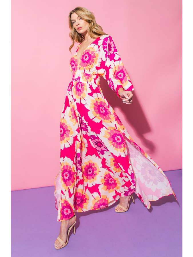 Printed Woven Maxi Dress - Fuscha