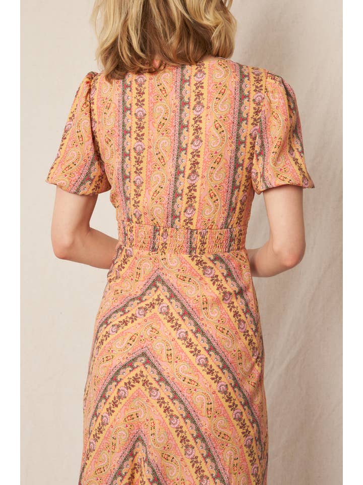 V-Neck Midi Dress - Pink Multi
