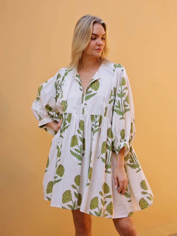 Taj Mini Dress - Green Flower
