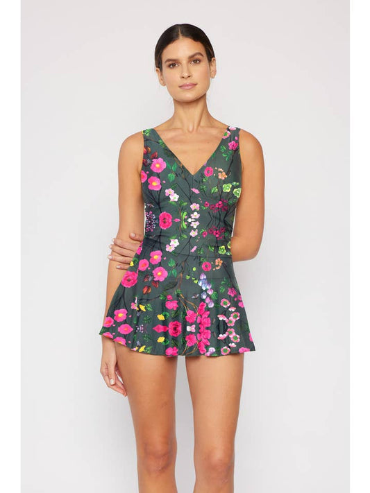 Skirted Maillot Swimsuit - Cherry Blossom Forest