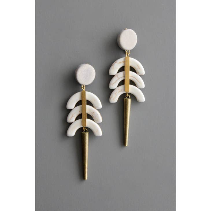 White Geometric Post Earrings
