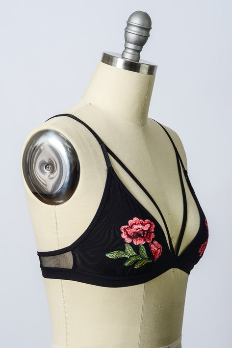 Rose Strappy Bralette - Black