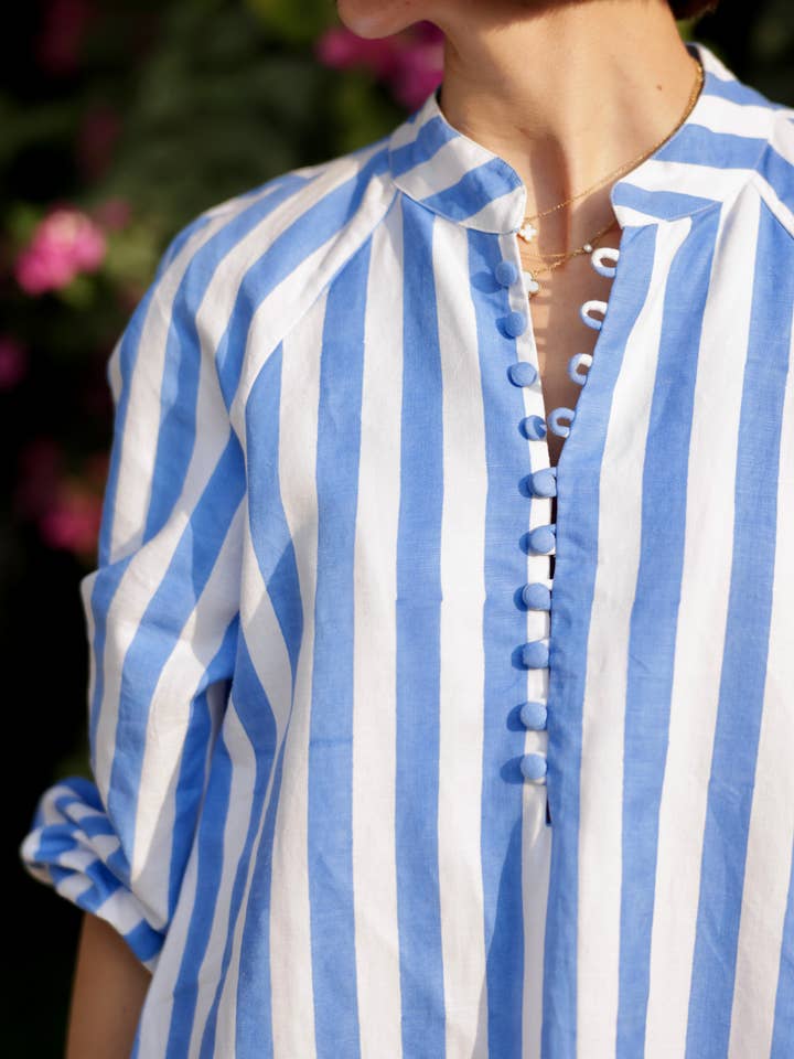 Positano Kaftan - Blue Cabana Stripe