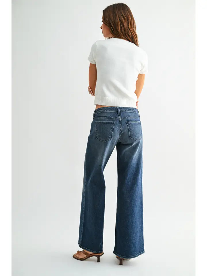 Stretchy Low Rise Wide Leg - Dark Denim