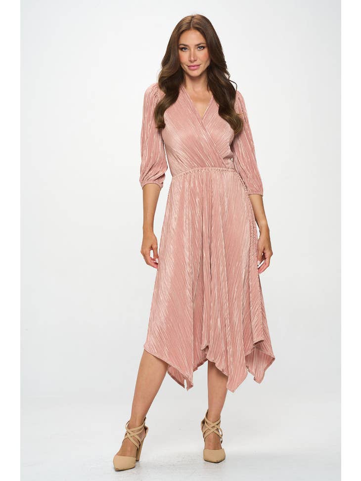 Plissé V-Neck Dress - Rose