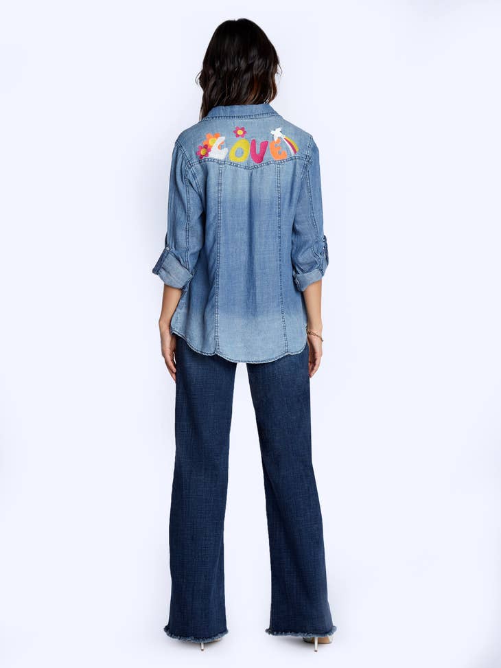 Peace & Love Shirt - Light Wash Blue Denim
