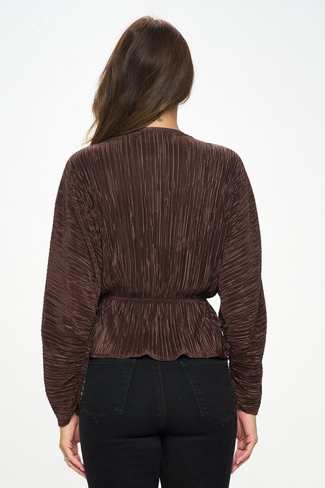 Plissé Dolman Sleeve Top - Brown