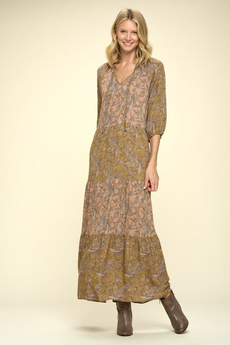 Paisley Tier Dress - Peach