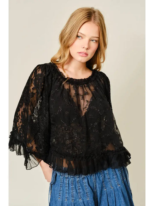Cape Lace Blouse - Black