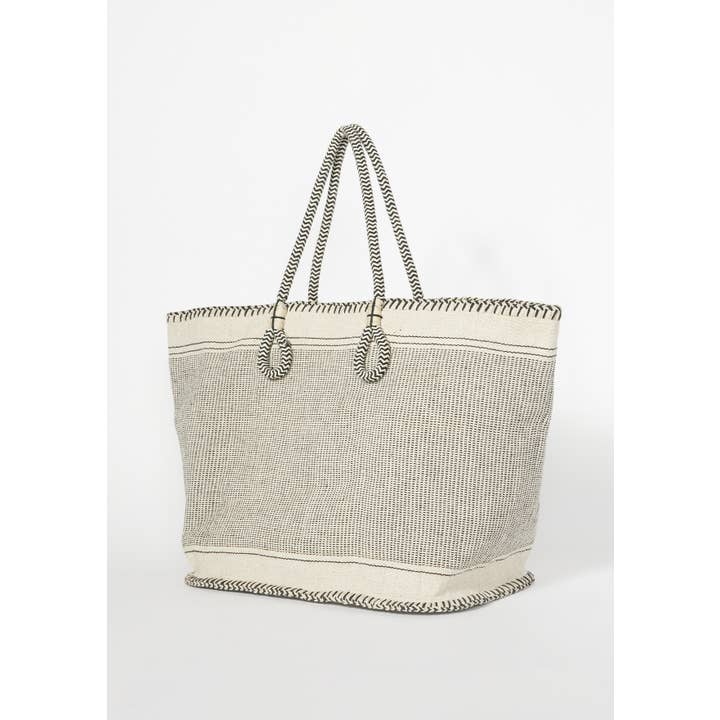 Large Woven Tote Bag - Natural/Black