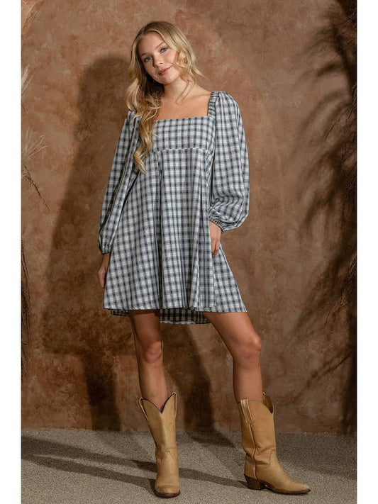 Plaid Baby Doll Dress - Black