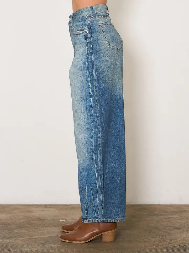 Horse Scarf Digital Print Baggy Jeans - Medium Stone