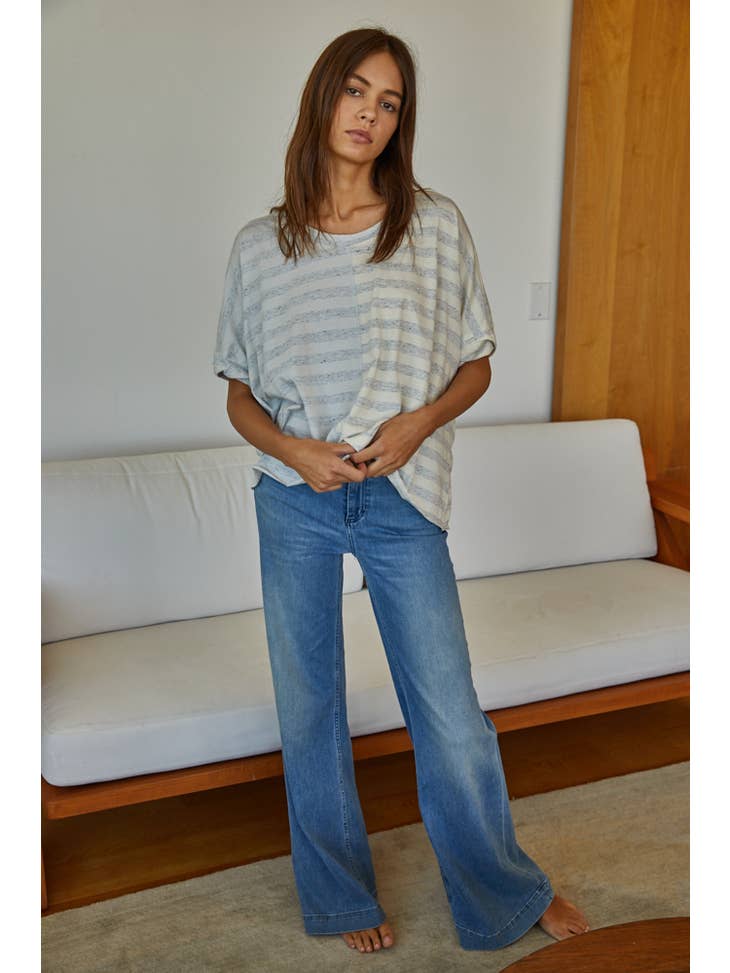 Telly Stripe Top - Ivory Grey