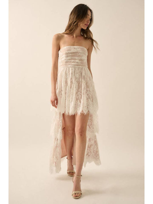 Layered Lace High-Low Dress - Off White