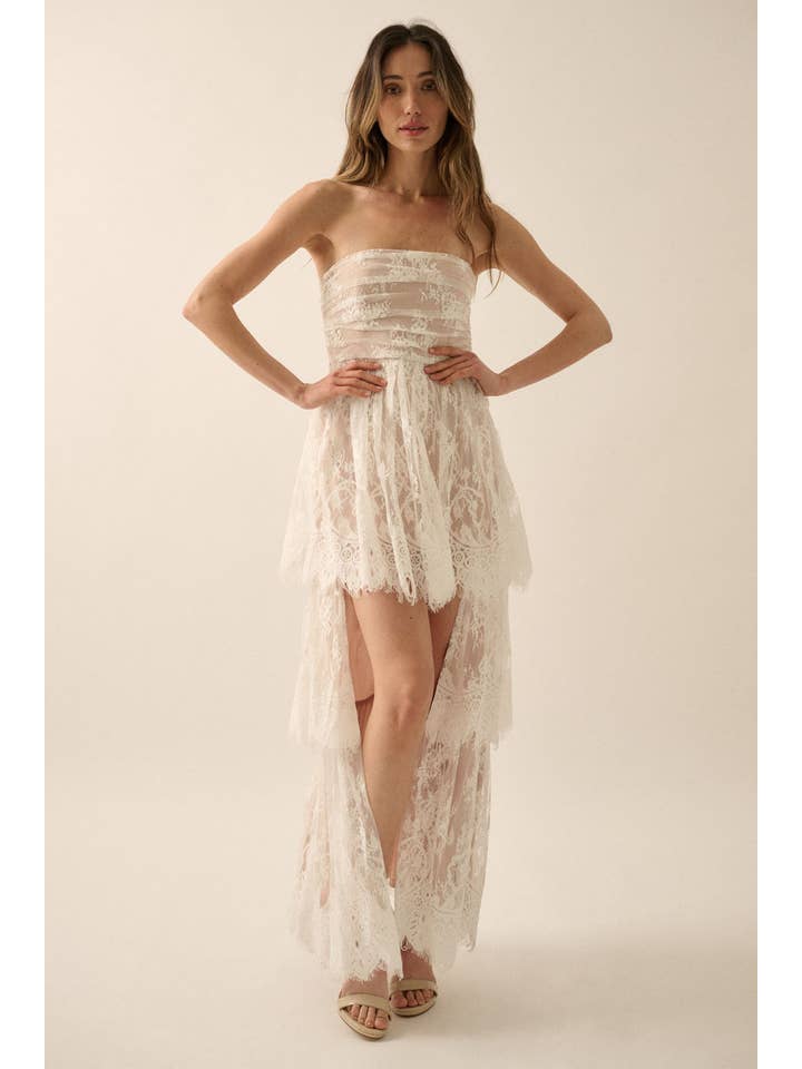 Layered Lace High-Low Dress - Off White