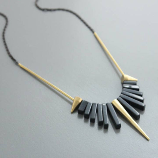 Geometric Spike Necklace - Black Agate