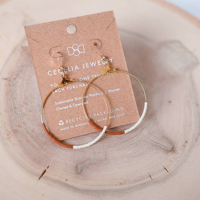 Half and Half Hoop Earrings - Terracotta