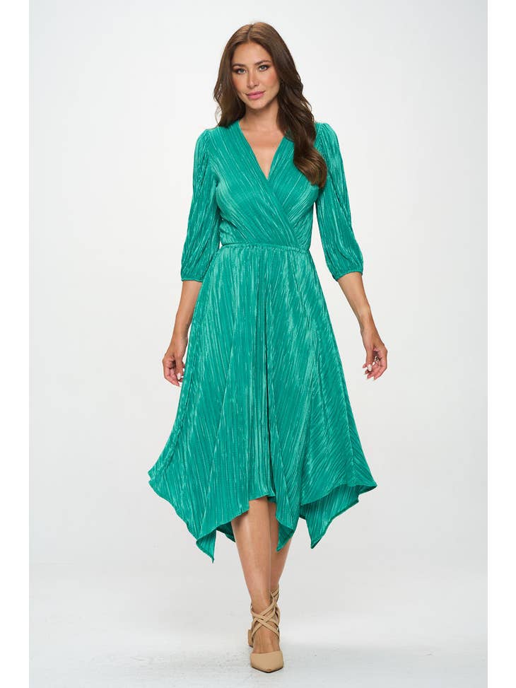 Plissé V-Neck Dress - Green Apple