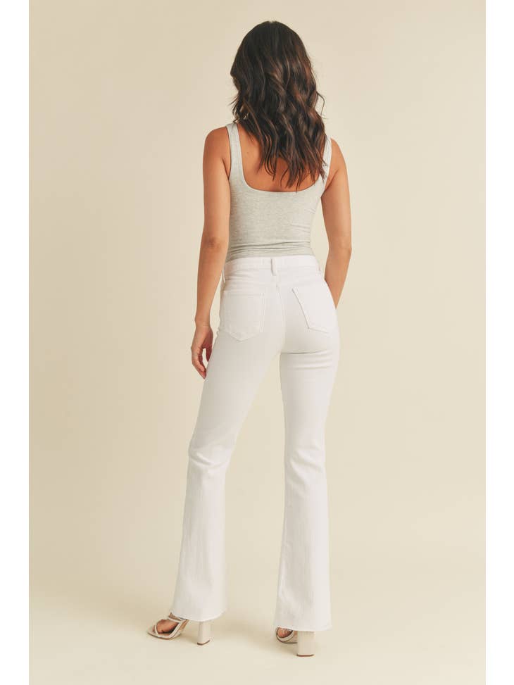 High Rise Scissor Cut Flare - White