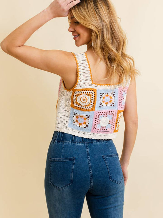 Mosiac Crochet Top - Pink Combo