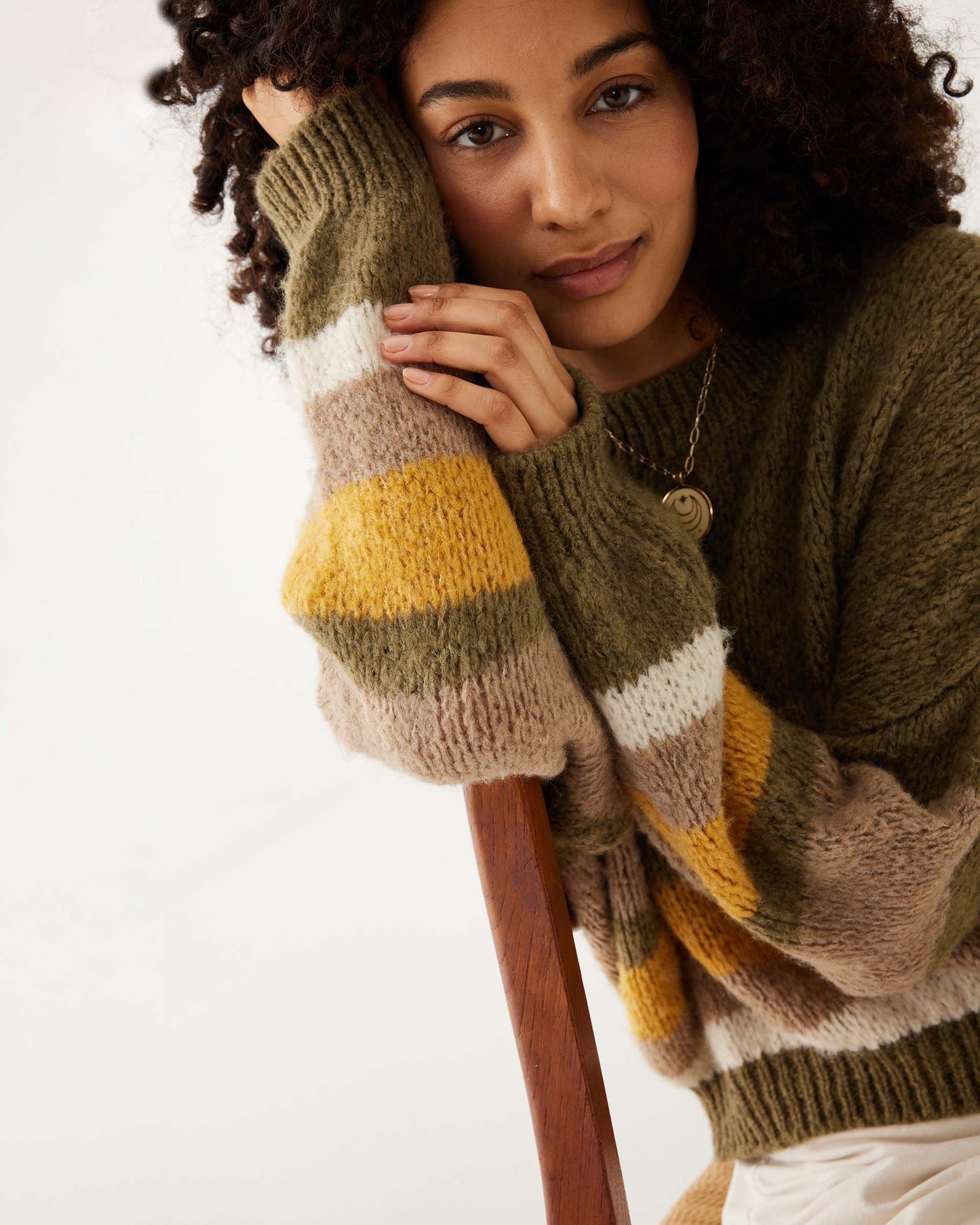 Pisa Sweater - Olive & Gold Stripe