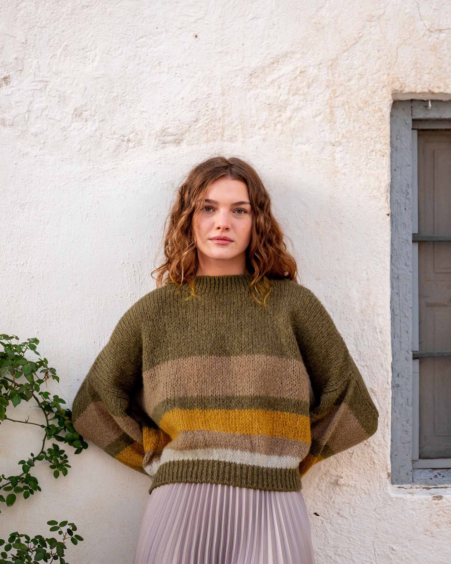 Pisa Sweater - Olive & Gold Stripe