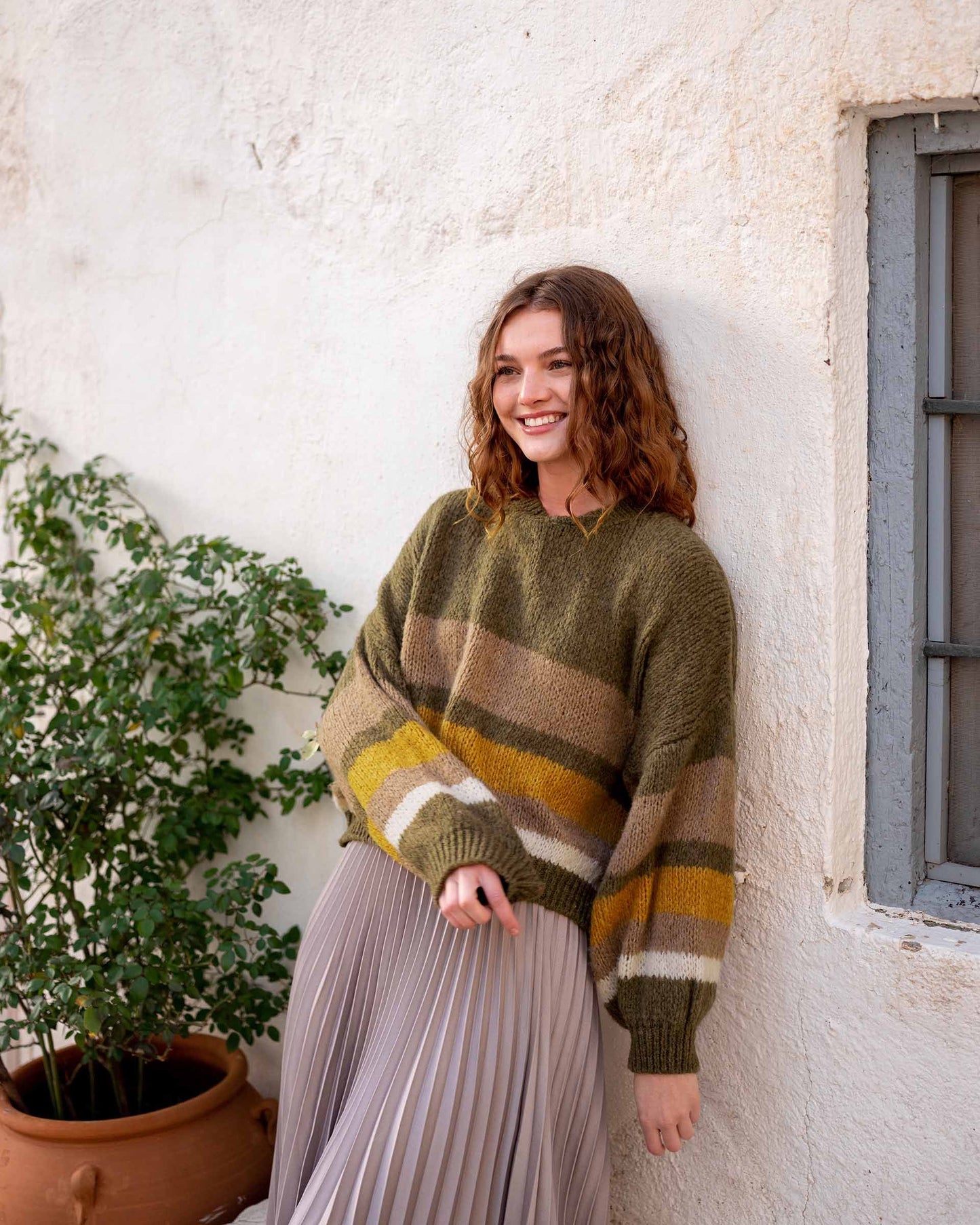 Pisa Sweater - Olive & Gold Stripe
