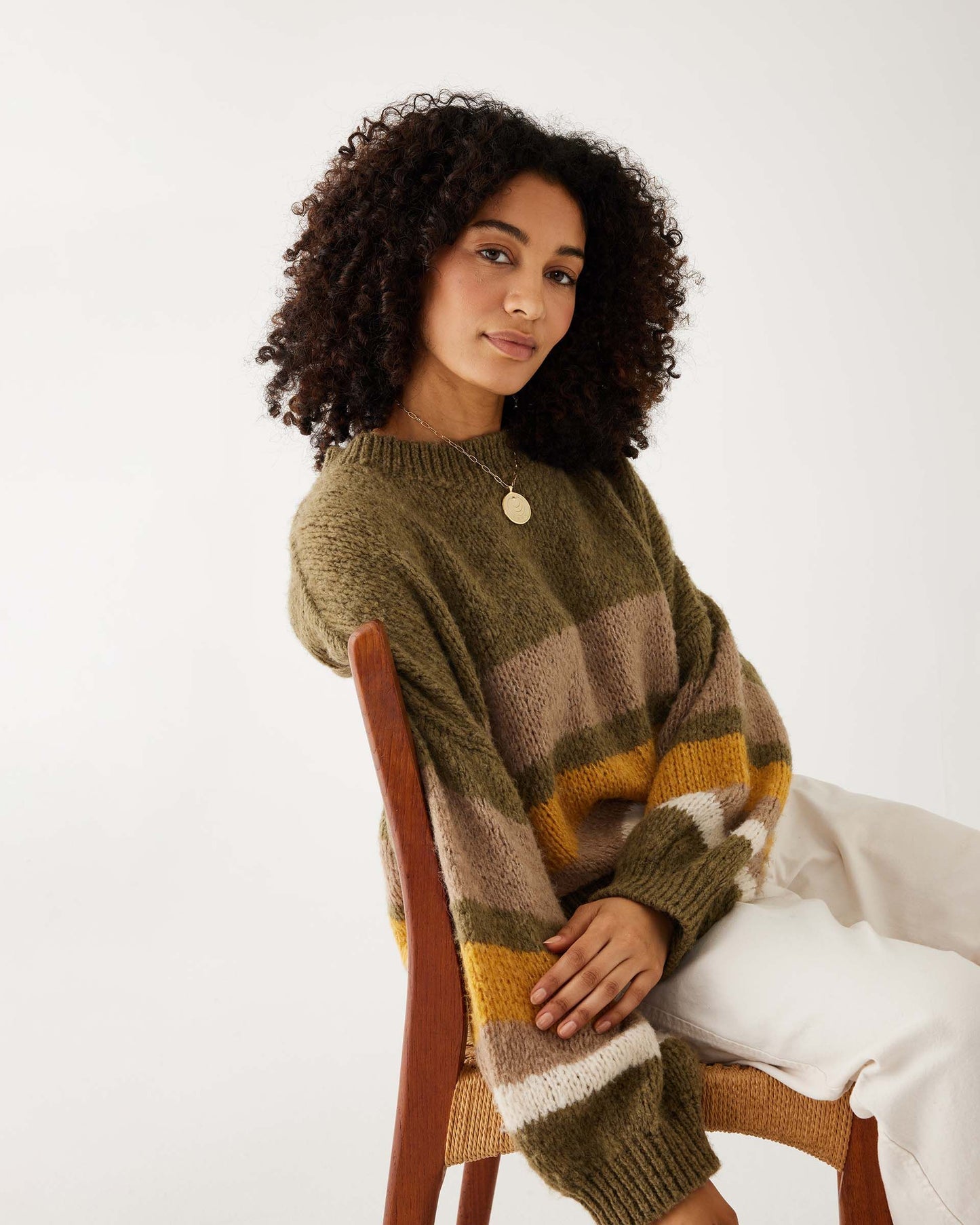 Pisa Sweater - Olive & Gold Stripe