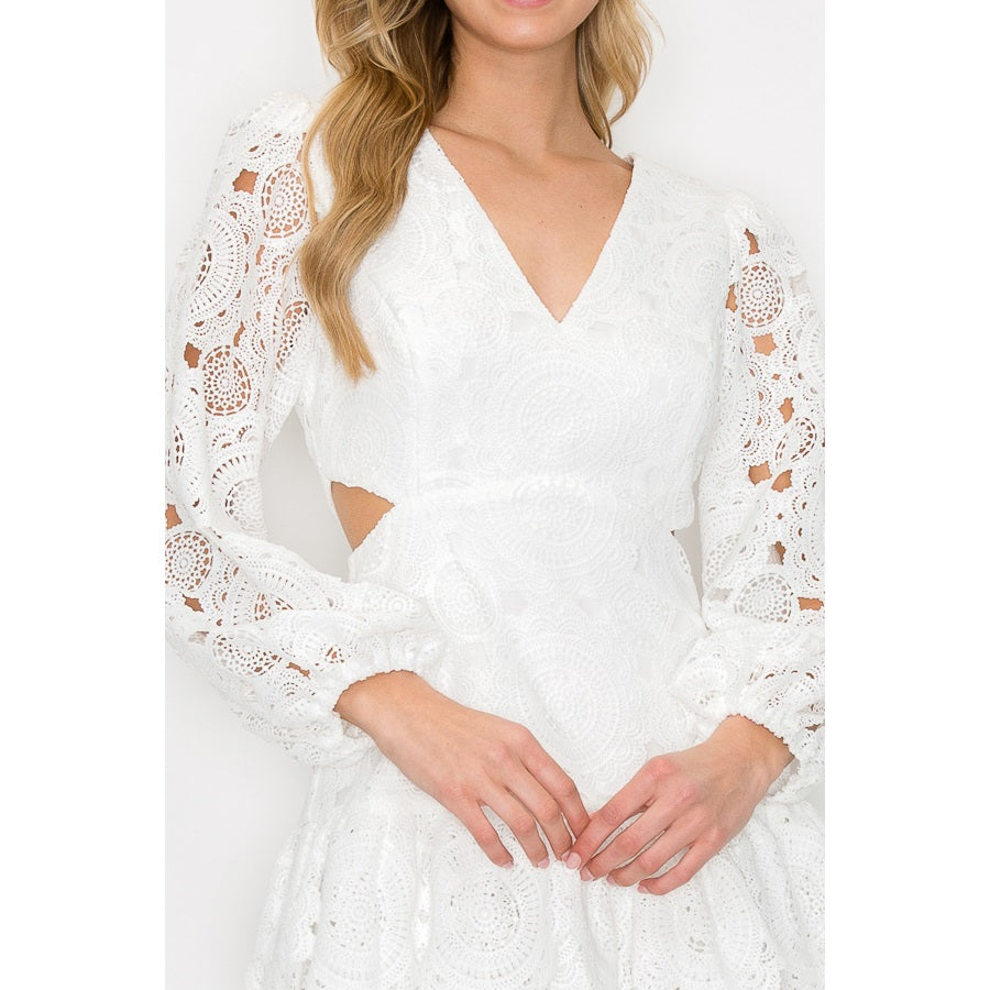 Side Cut Out Lace Mini Dress - White