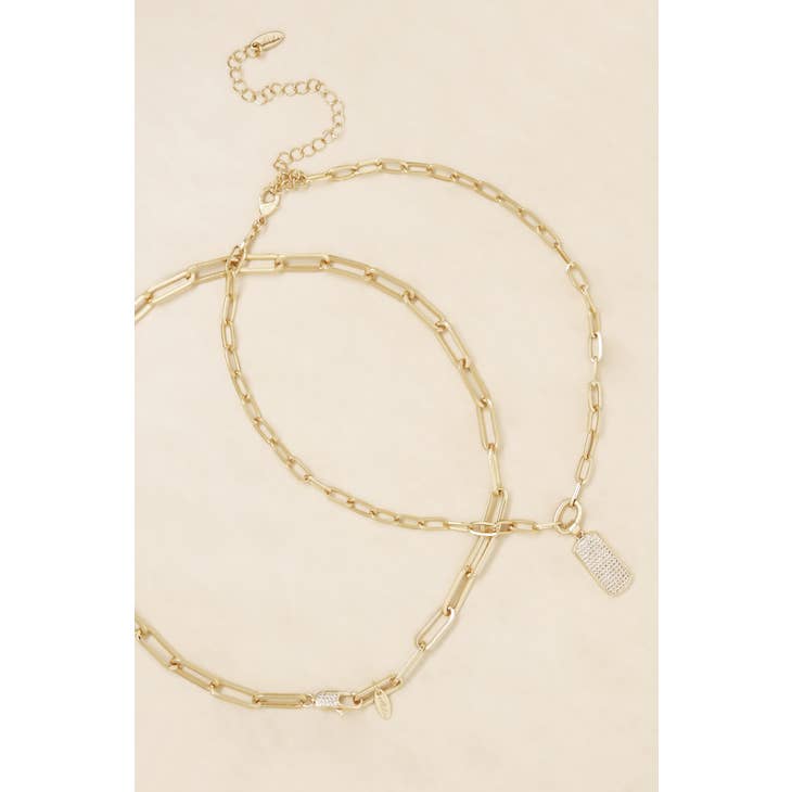Linked Up Crystal Pendant Layered Necklace Set