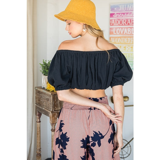 Off The Shoulder Cropped Top - Navy - Final Sale
