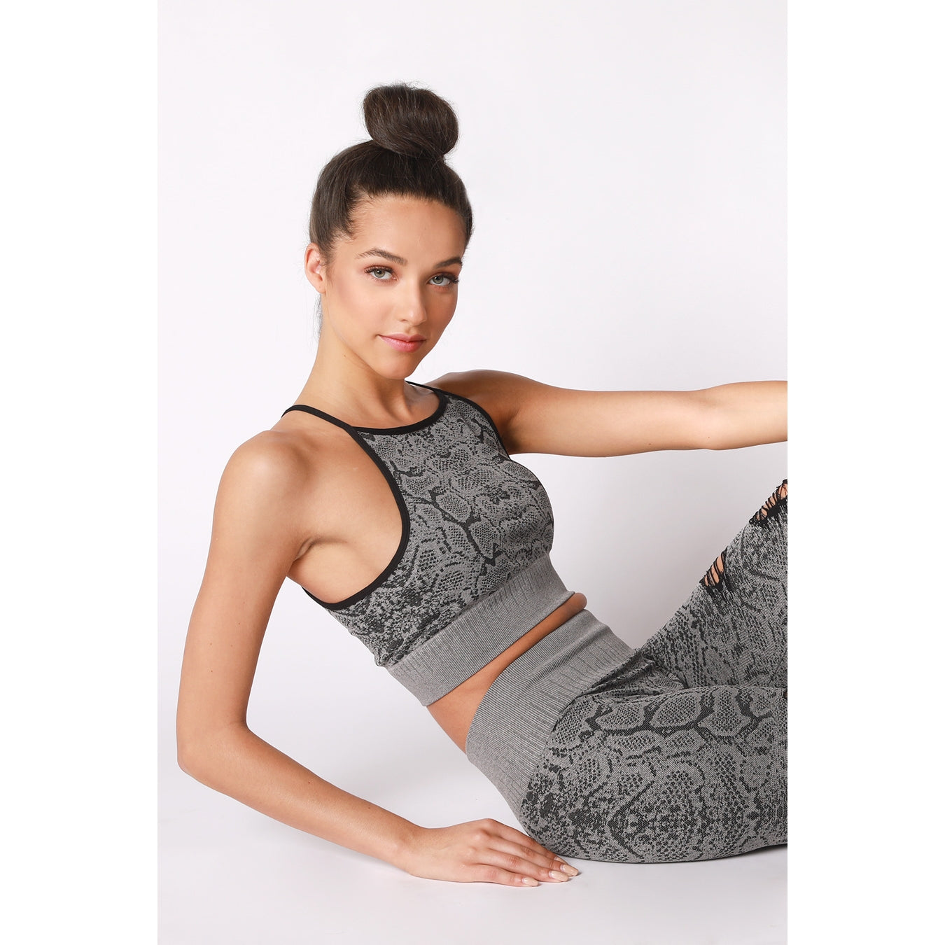 Snakeskin Highneck Top - Black