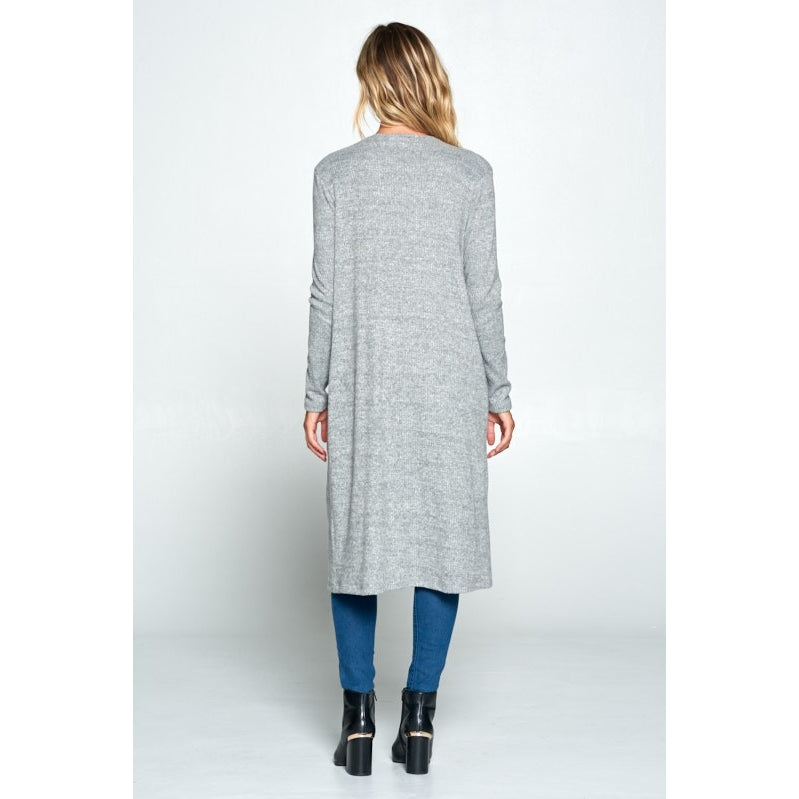 Long Sleeve Ribbed Cardigan - Gray