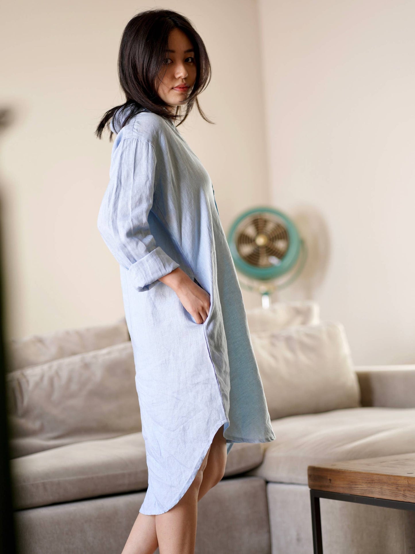 Simone Linen Dress - Blue