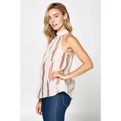 Metallic High-Neck Top - Ivory/Bronze
