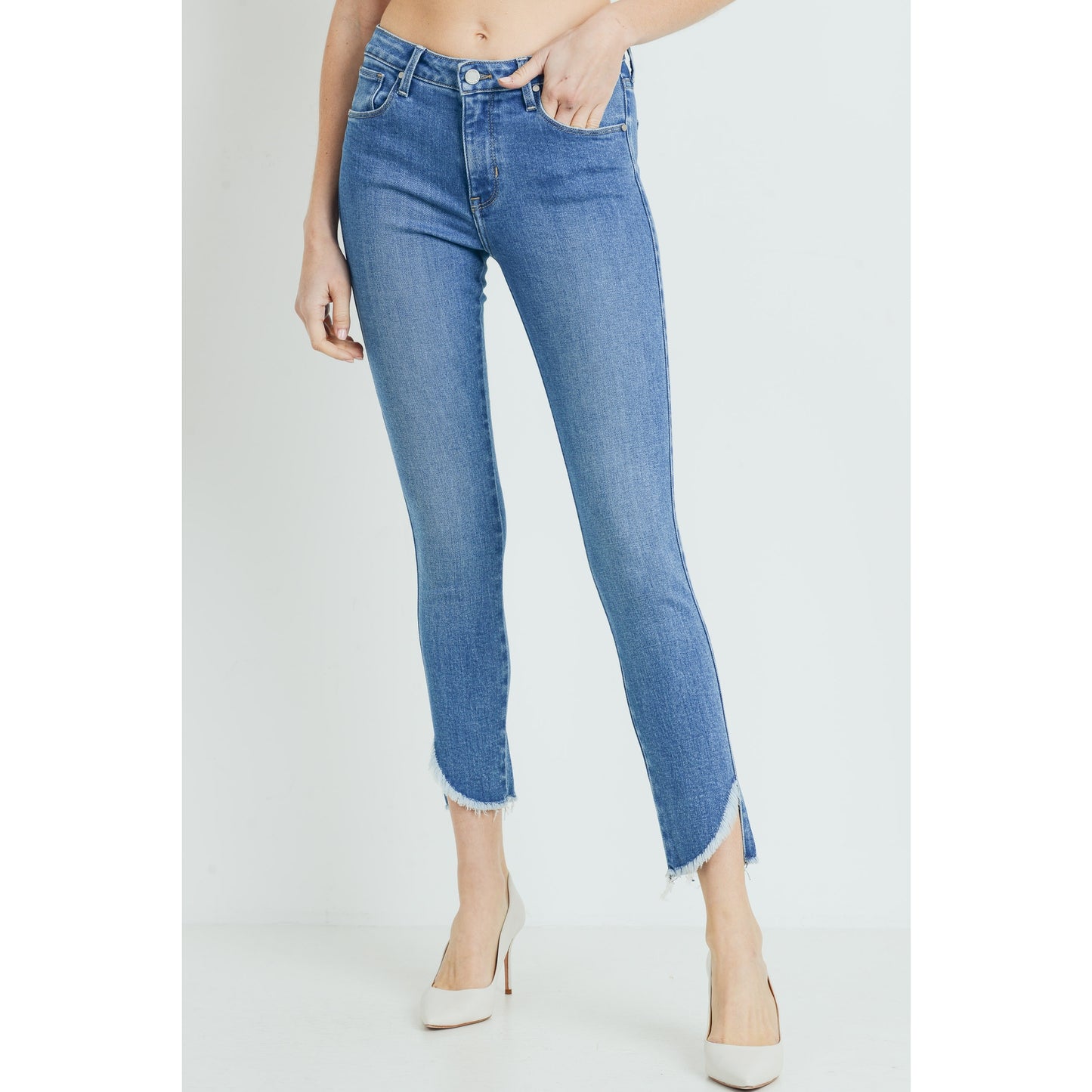 Curved Front Hem Skinny - Medium Wash