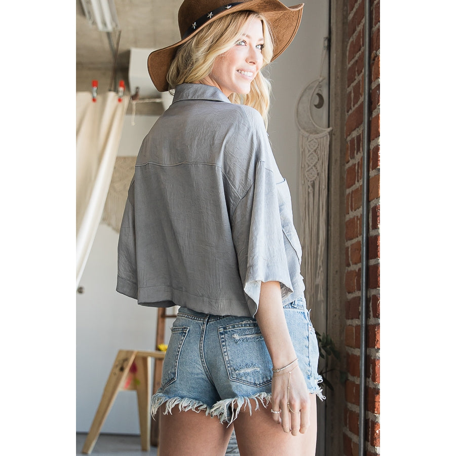 Relaxed Collared Crop - Silver