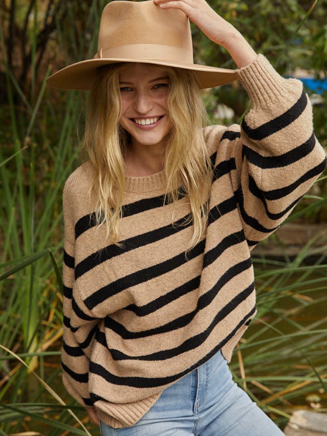 Davis Striped Sweater - Mocha
