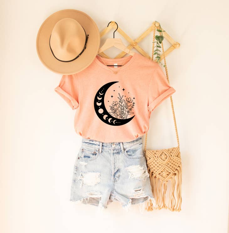 Floral Moon Tee - Heather Peach