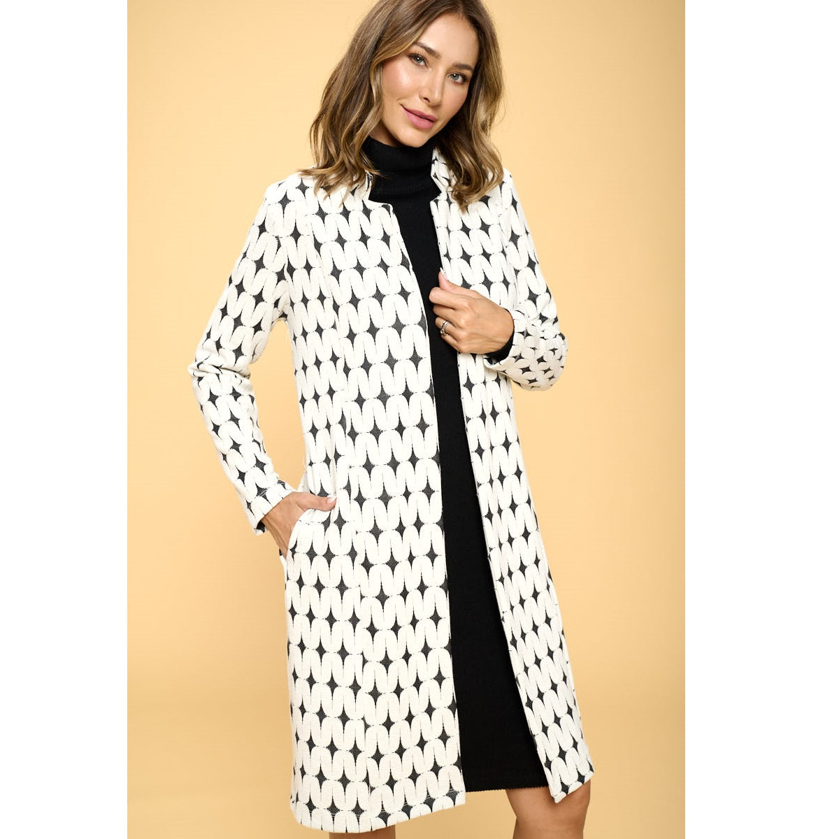 Knit Jacquard Open Coat