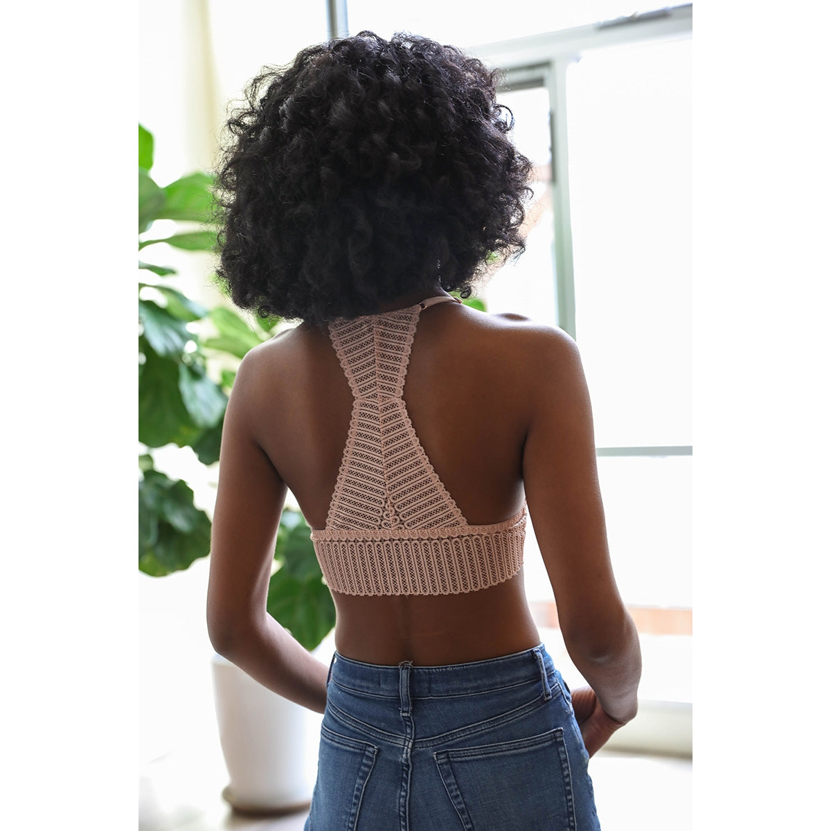 Ribbed Lace Bralette - Blush