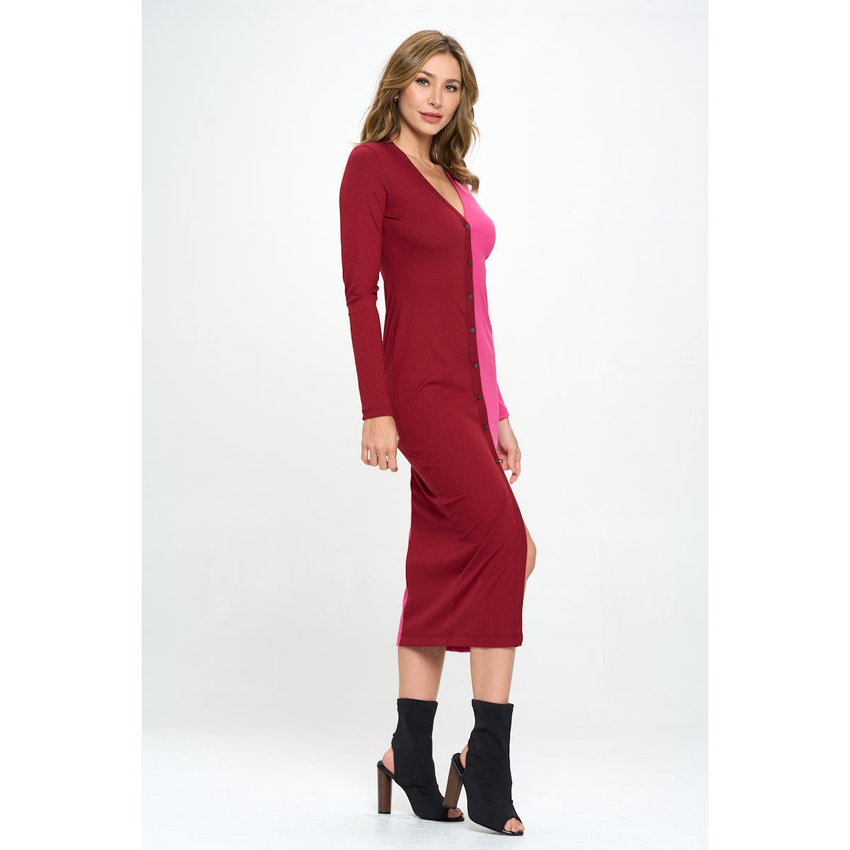 Color Block Cardigan Midi Dress