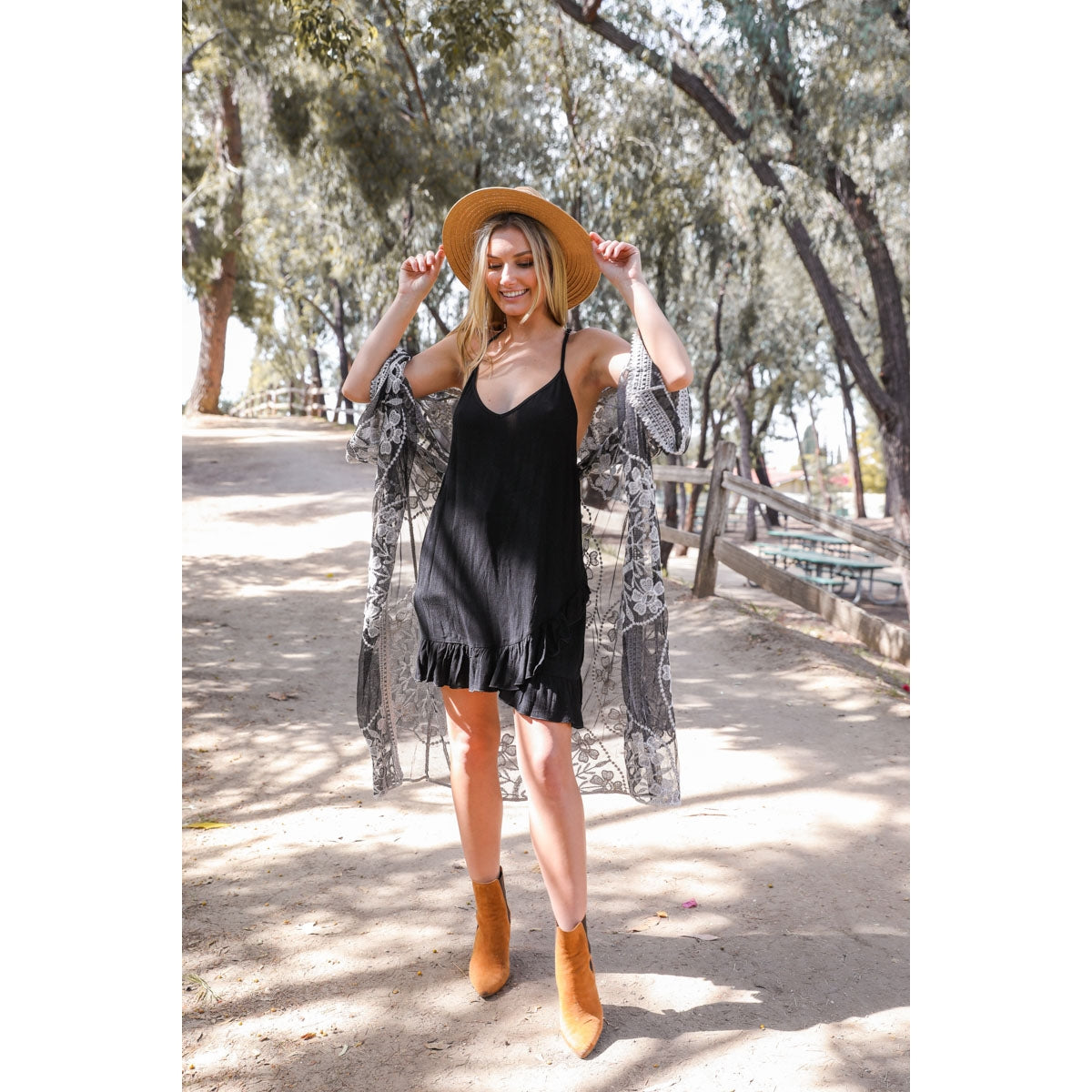 Ruffled Slip Dress - Black