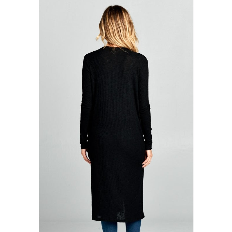 Long Sleeve Ribbed Cardigan - Black