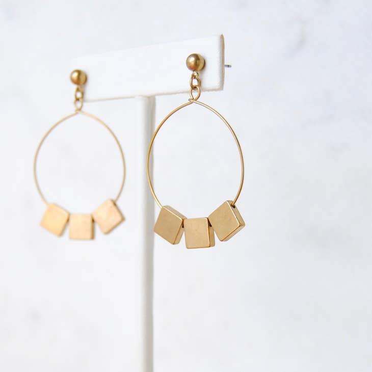 Square Bead Hoop Earrings