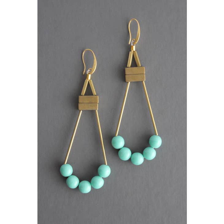 Turquoise Glass and Brass Earrings