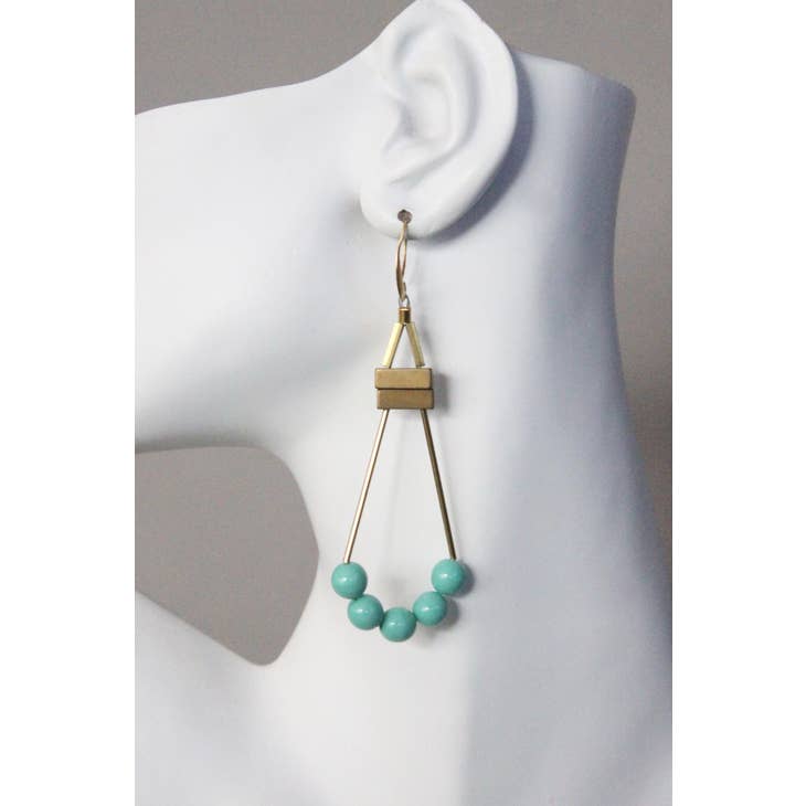 Turquoise Glass and Brass Earrings