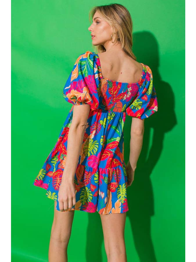 Printed Woven Mini Dress - Blue