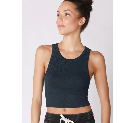 Chevron Highneck Crop Top - Vintage Denim