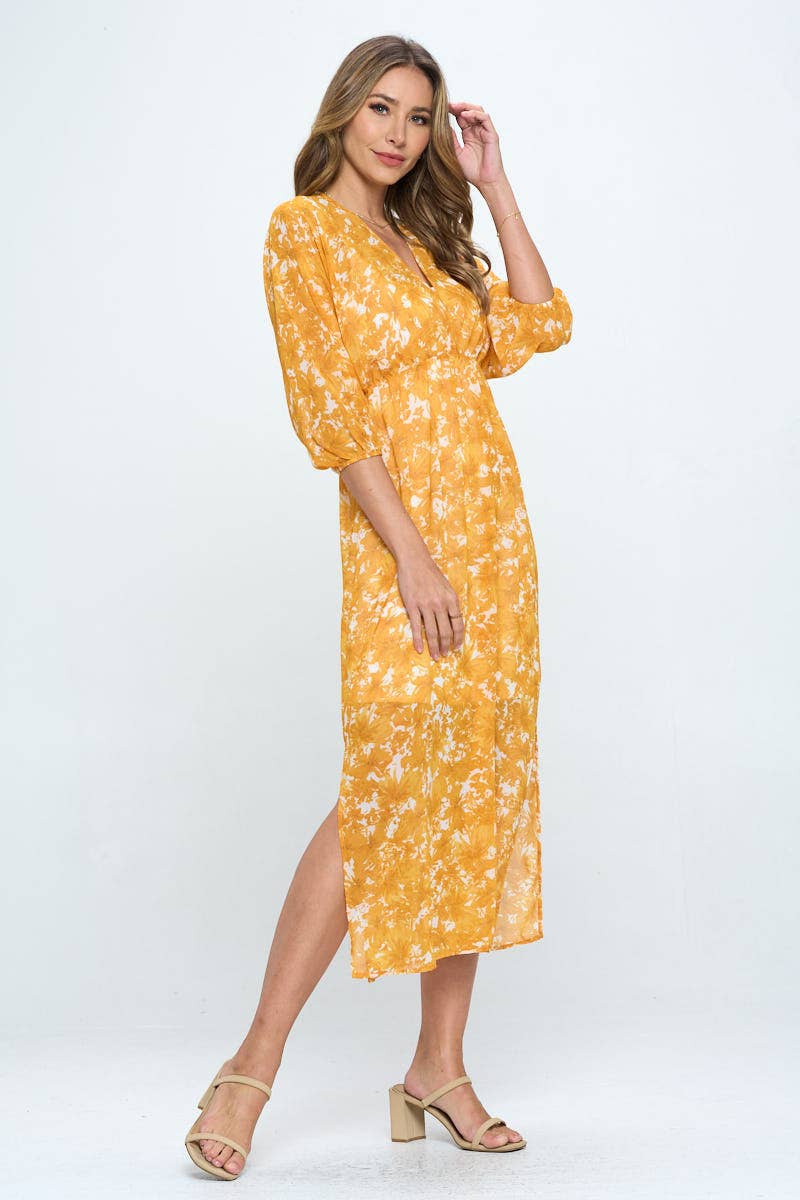 Floral Print Chiffon Kimono Cover Up - Orange